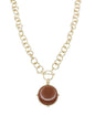 Gold Open Chain with Brown Circle Stone and Gold 16"-18" Necklace
