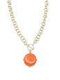 Gold Open Chain with Orange Circle Stone and Gold 16"-18" Necklace