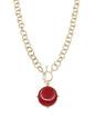Gold Open Chain with Red Circle Stone and Gold 16"-18" Necklace
