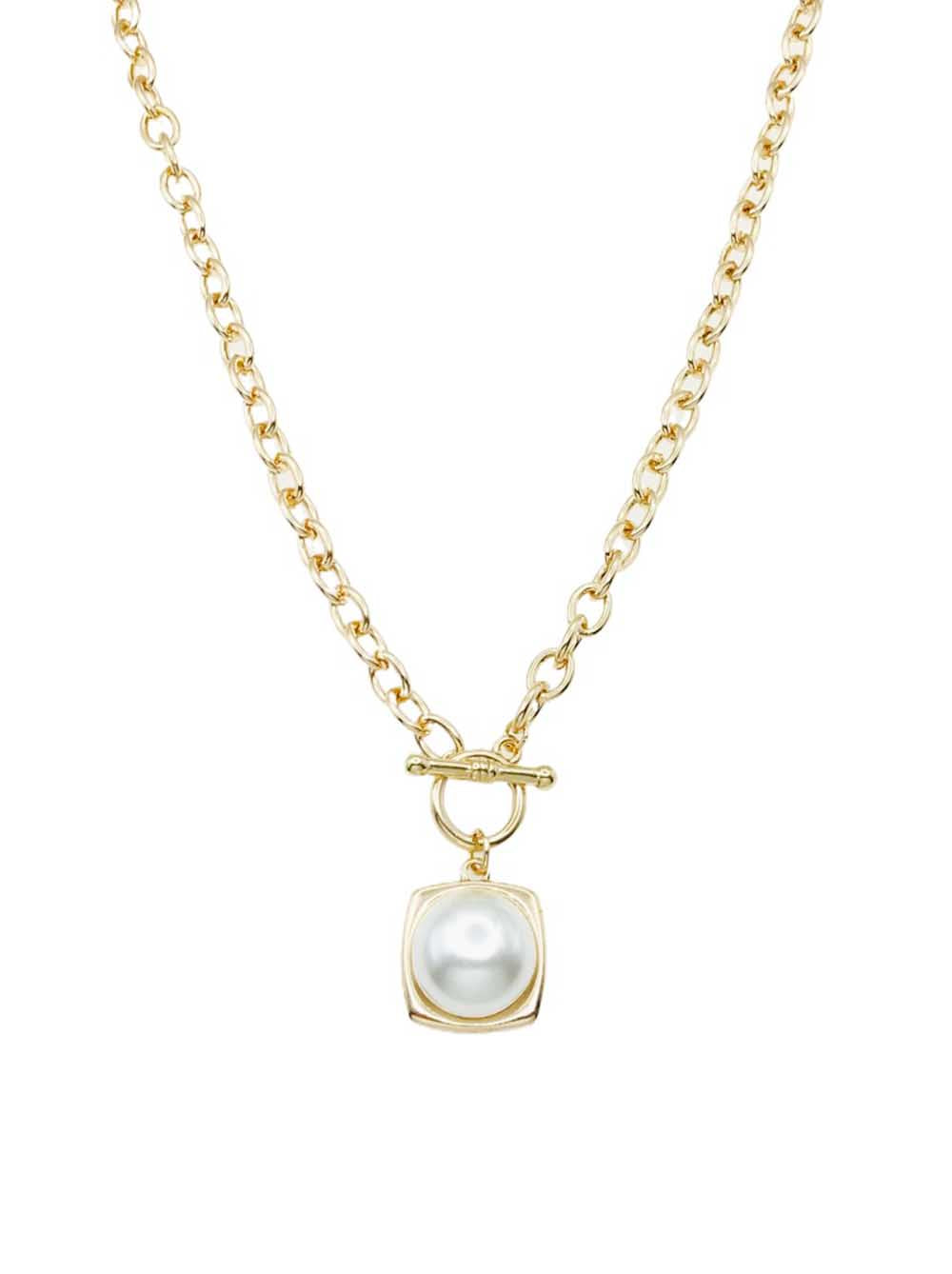 Gold Chain with Toggle and Circle Pearl 16"-18" Necklace