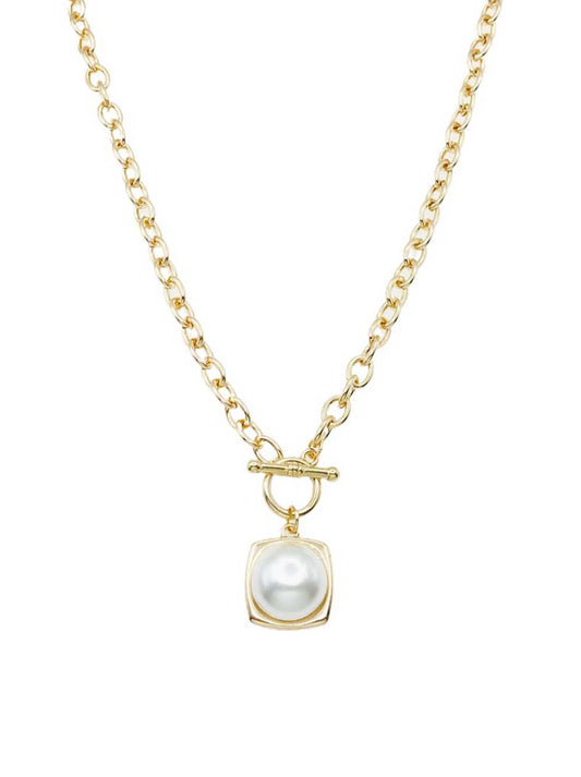 Gold Chain with Toggle and Circle Pearl 16"-18" Necklace