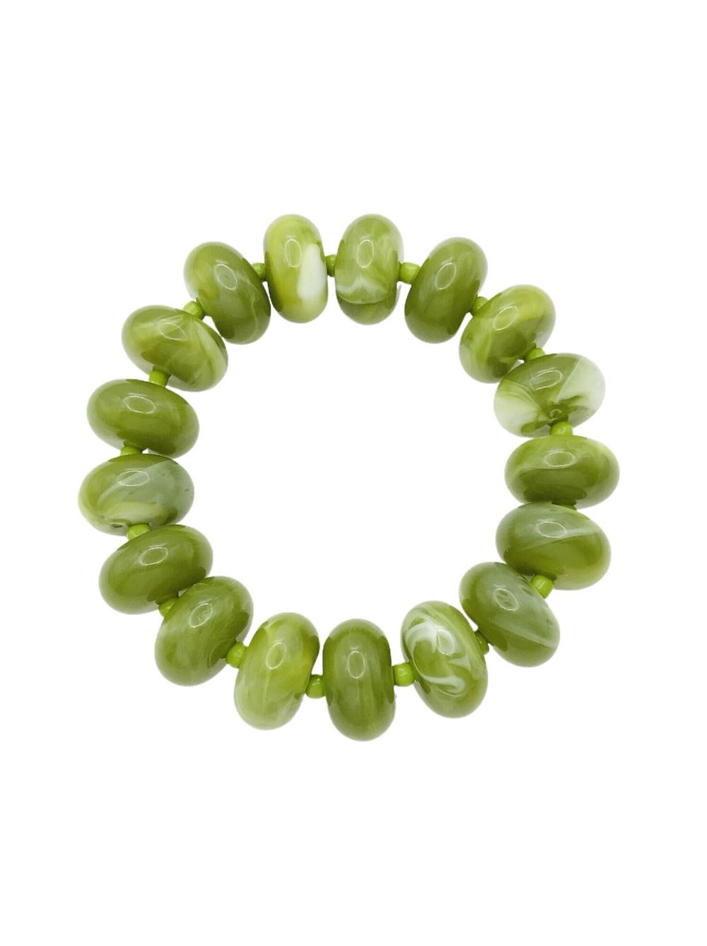 Olive Green Acrylic Oval Beaded Stretch Bracelet