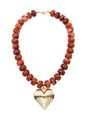 Brown Chunky Beaded with Gold Heart Charm 16"-18" Necklace