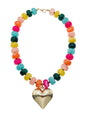 Multi Chunky Beaded with Gold Heart Charm 16"-18" Necklace