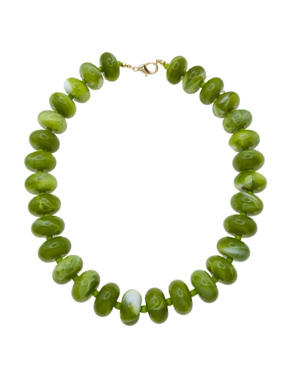 Olive Green Acrylic Large Beaded Oval 16"-18" Necklace