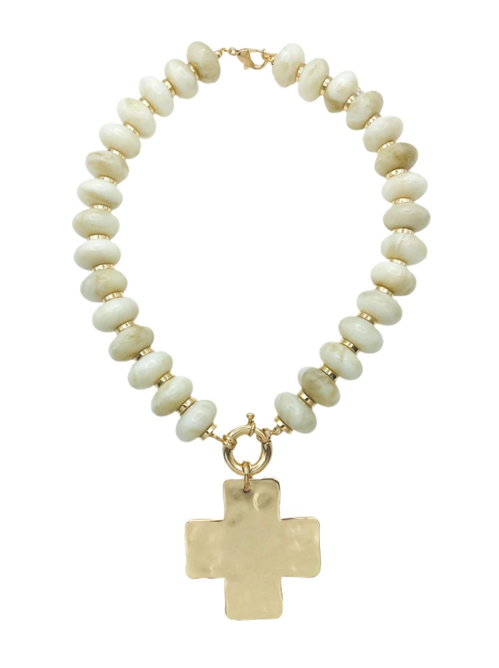Natural Acrylic Oval with Hammered Cross 16"-18" Necklace