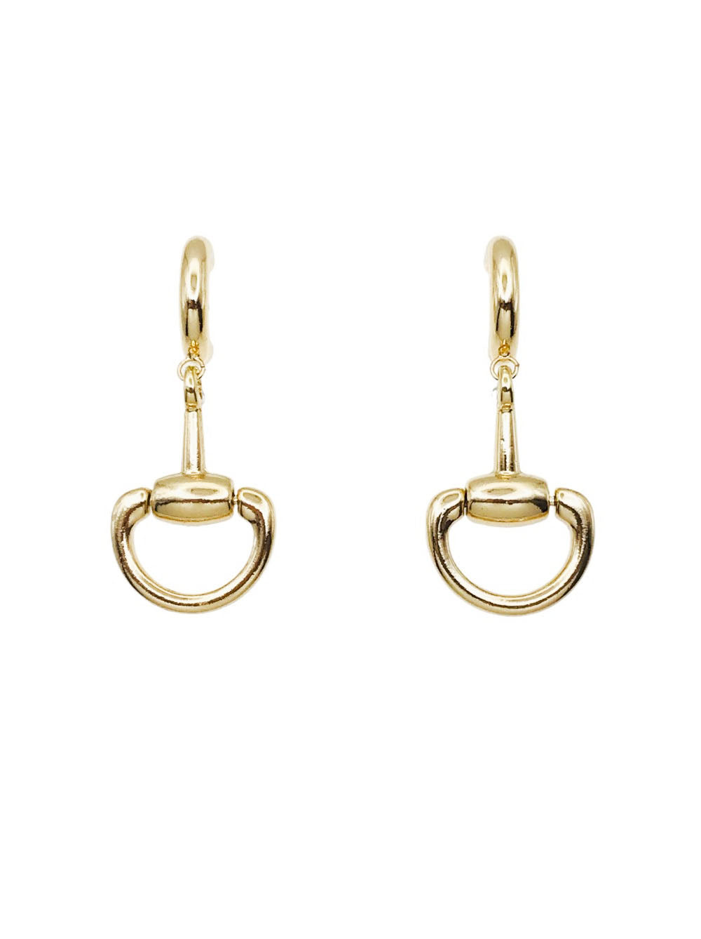 Gold Huggie Hoop with Horsebit 1" Drop Earring