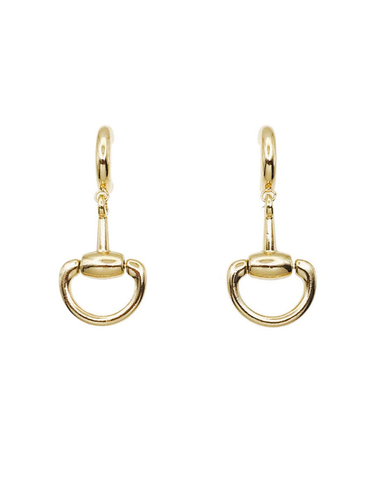Gold Huggie Hoop with Horsebit 1" Drop Earring