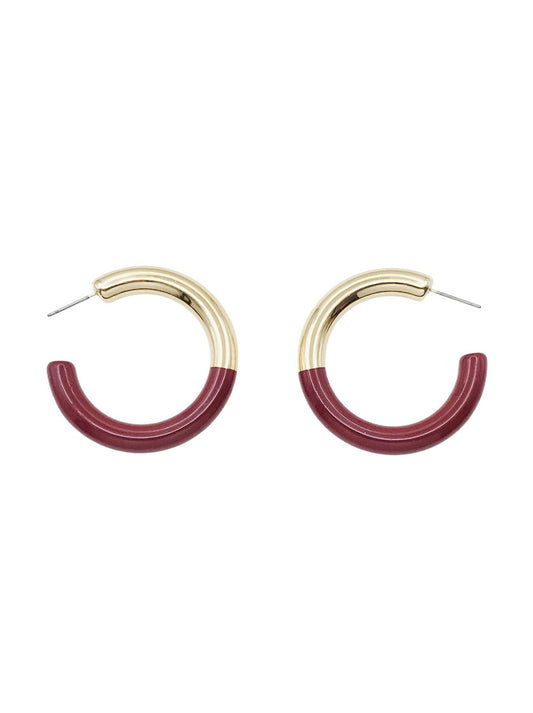 Gold Hoop with Maroon Acrylic Gameday 2" Hoop Earring