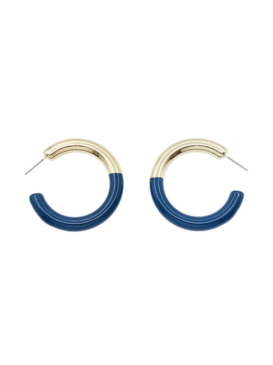 Gold Hoop with Navy Acrylic Gameday 2" Hoop Earring