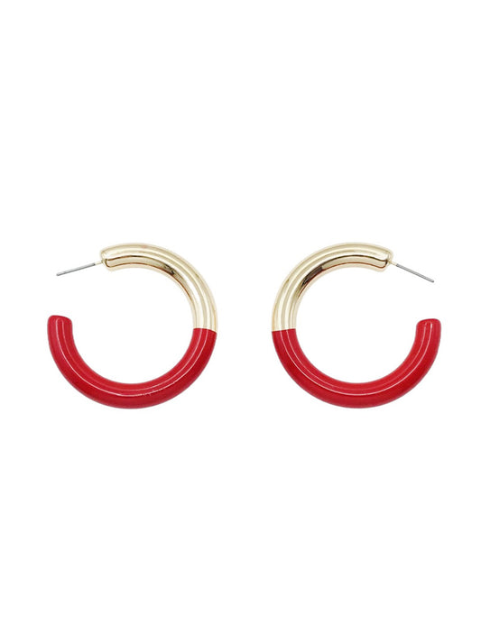 Gold Hoop with Red Acrylic Gameday 2" Hoop Earring