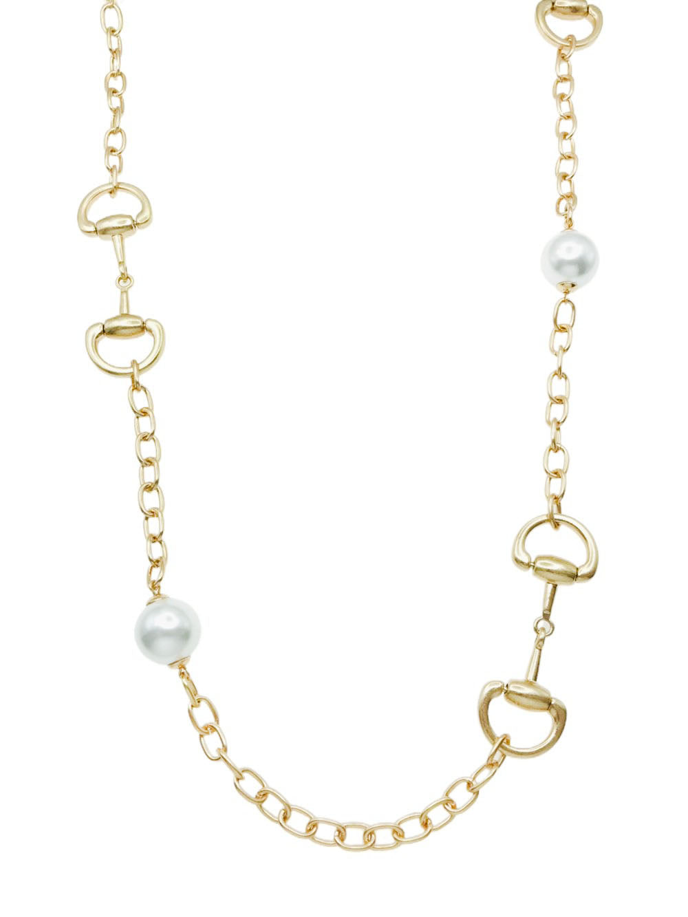 Matte Gold Chain with Horsebit and Pearl 32" Necklace
