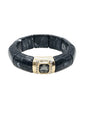 Black Acrylic Stretch Bracelet with Gold and Crystal Accent