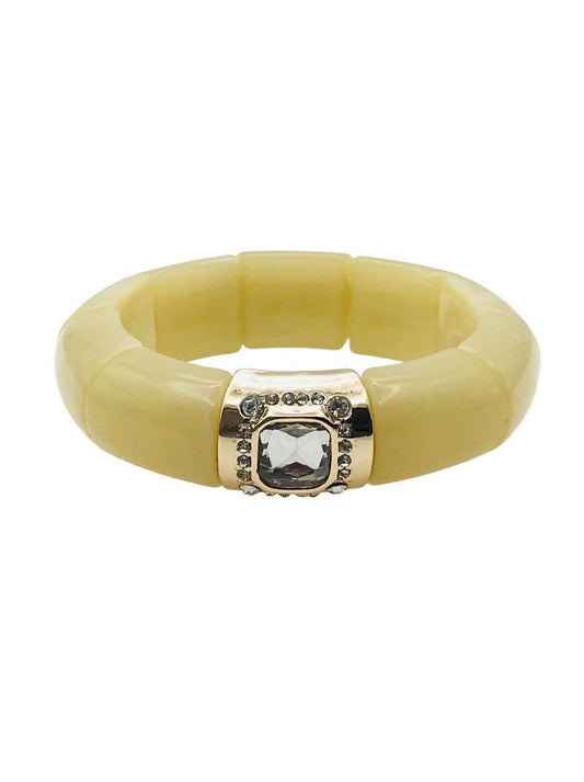 Natural Acrylic Stretch Bracelet with Gold and Crystal Accent