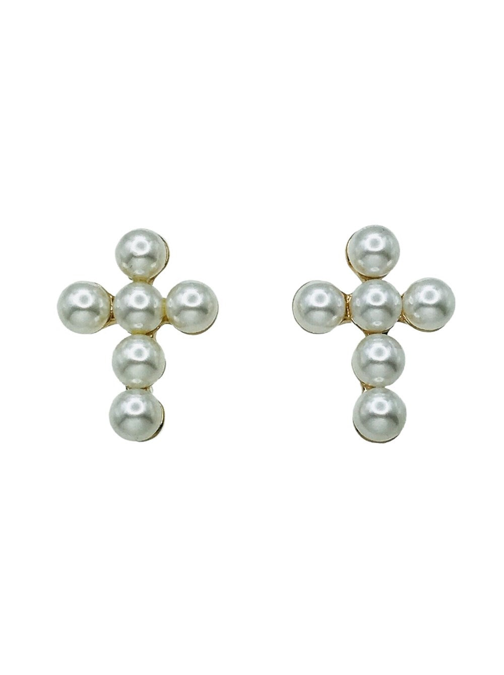 Pearl Studded and Gold .5" Cross Earring
