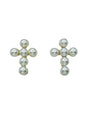 Pearl Studded and Gold .5" Cross Earring