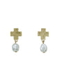 Small Hammered Cross with Pearl .5" Earring