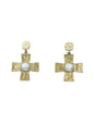 Gold Hammered Cross with Pearl 1.5" Earring