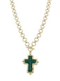 Matte Gold Textured Chain with Green Enamel 1.5" Cross Charm