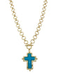Gold Open Chain with Turquoise Cross Charm 16"-18" Necklace