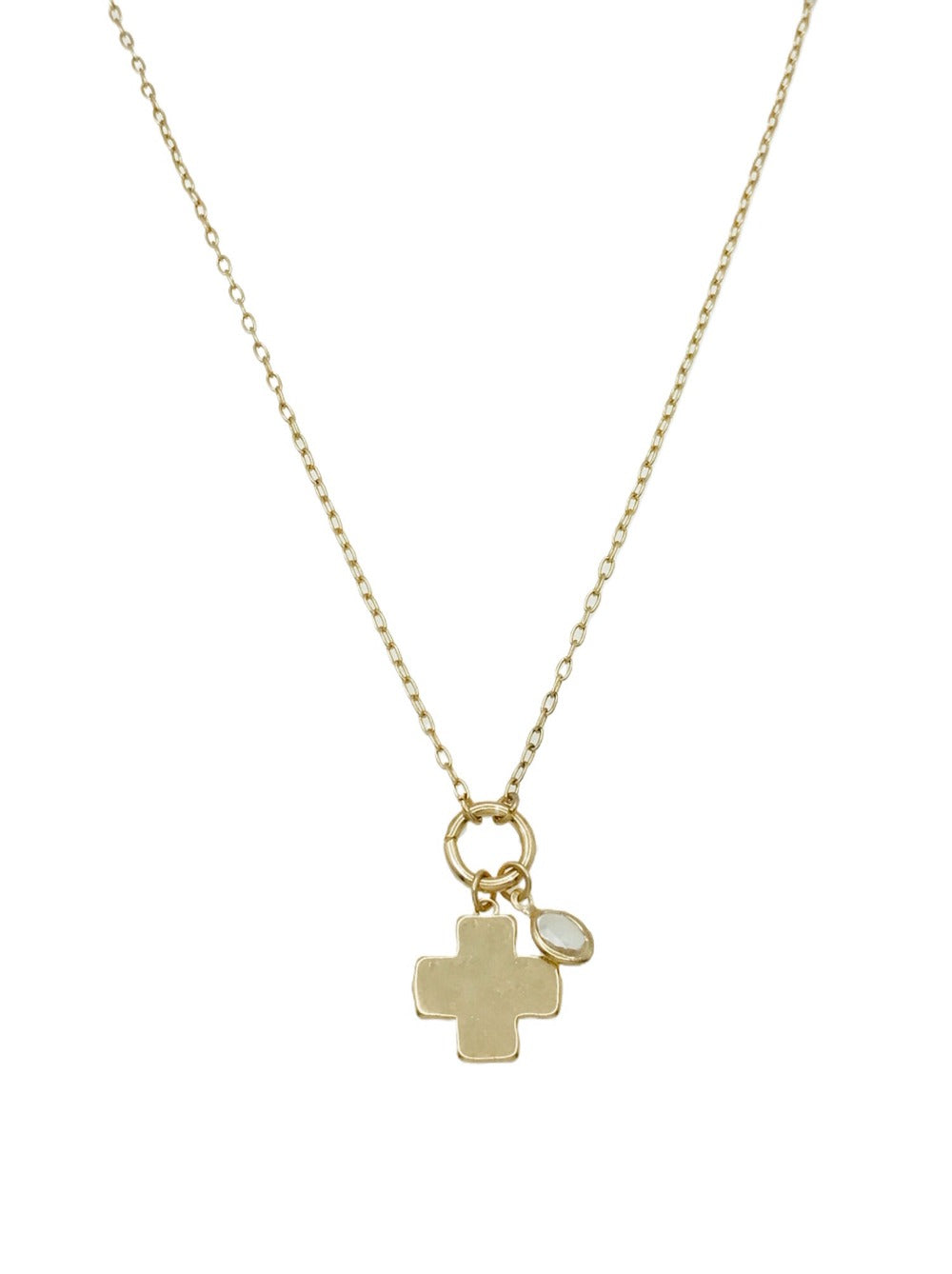 Gold Chain with Gold Cross and Crystal Charm 16"-18" Necklace