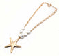Gold Chain with FreshwaterPearl and Studded Gold Starfish Charm 16"-18" Necklace