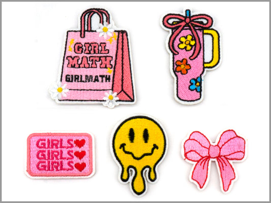 Girl Math, Stanley, Bow Set of 5 Iron on Hat Patches