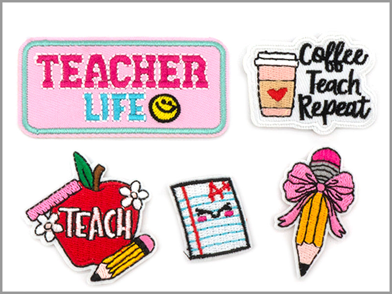 Teacher Set of 5 Iron on Hat Patches