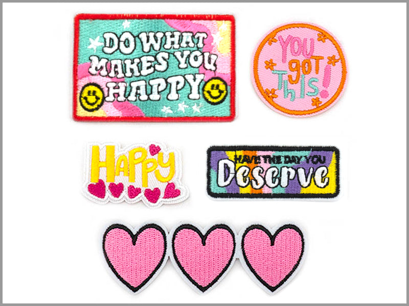 Happy, Hearts, and You got this Set of 5 Iron on Hat Patches