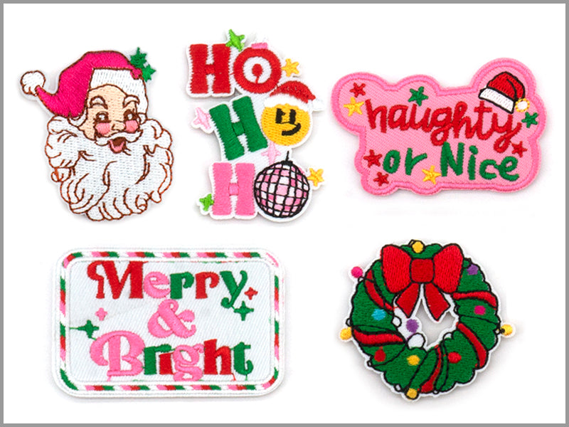 Christmas Merry and Bright Set of 5 Iron on Hat Patches