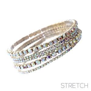 2MM and 4MM AB Stone 5 Strand Crystal Stretch Bracelet
