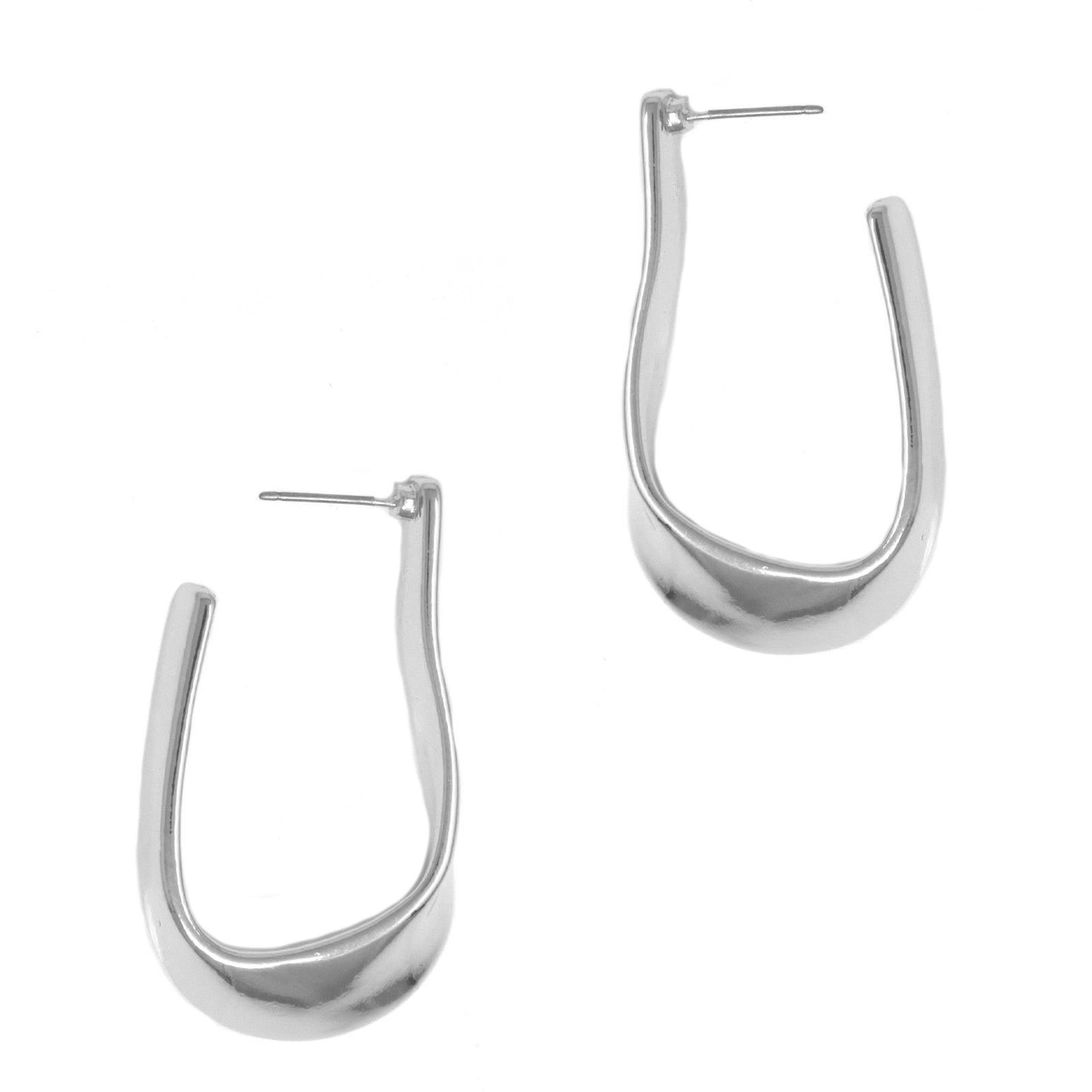 Silver Textured Oval Hoop 1.5" Earring