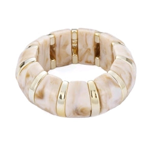 Beige Marble Nugget Stretch Bracelet