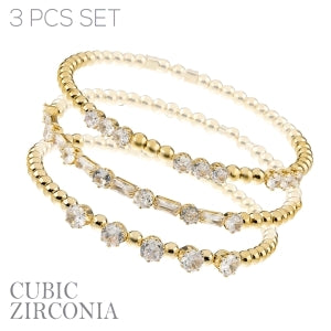 Gold and Dainty CZ Stackable Set of 3 Bracelets