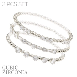 Silver Dainty CZ Stackable Set of 3 Bracelets