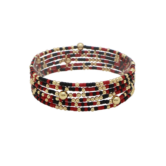 Multi Row Thin Seed Bead Red and Black Seed Bead Gameday Stretch Bracelets