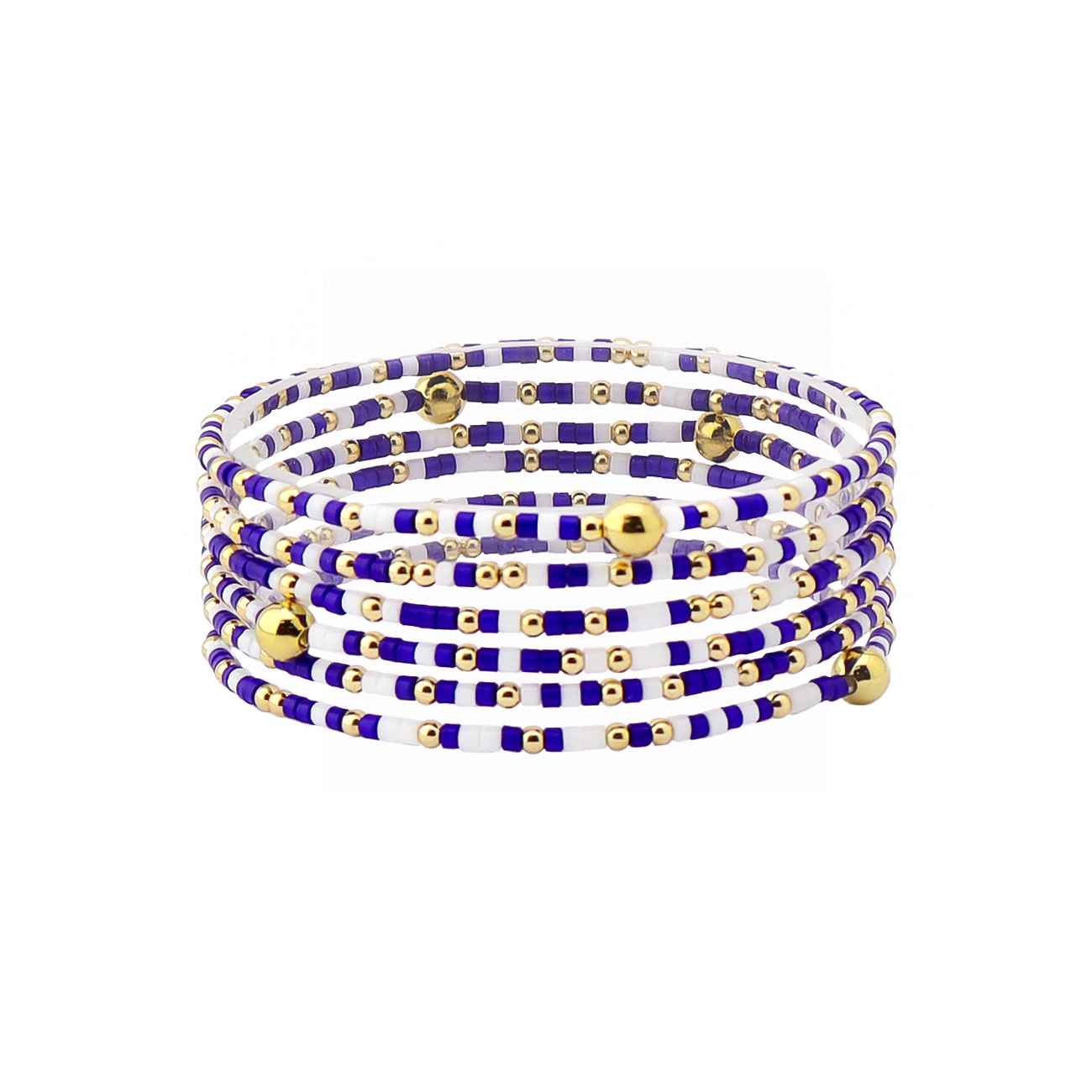 Multi Row Thin Seed Bead Blue and White Seed Bead Gameday Stretch Bracelets