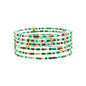 Multi Row Green Multi Seed Bead and Gold Ball Beaded Stretch Bracelets