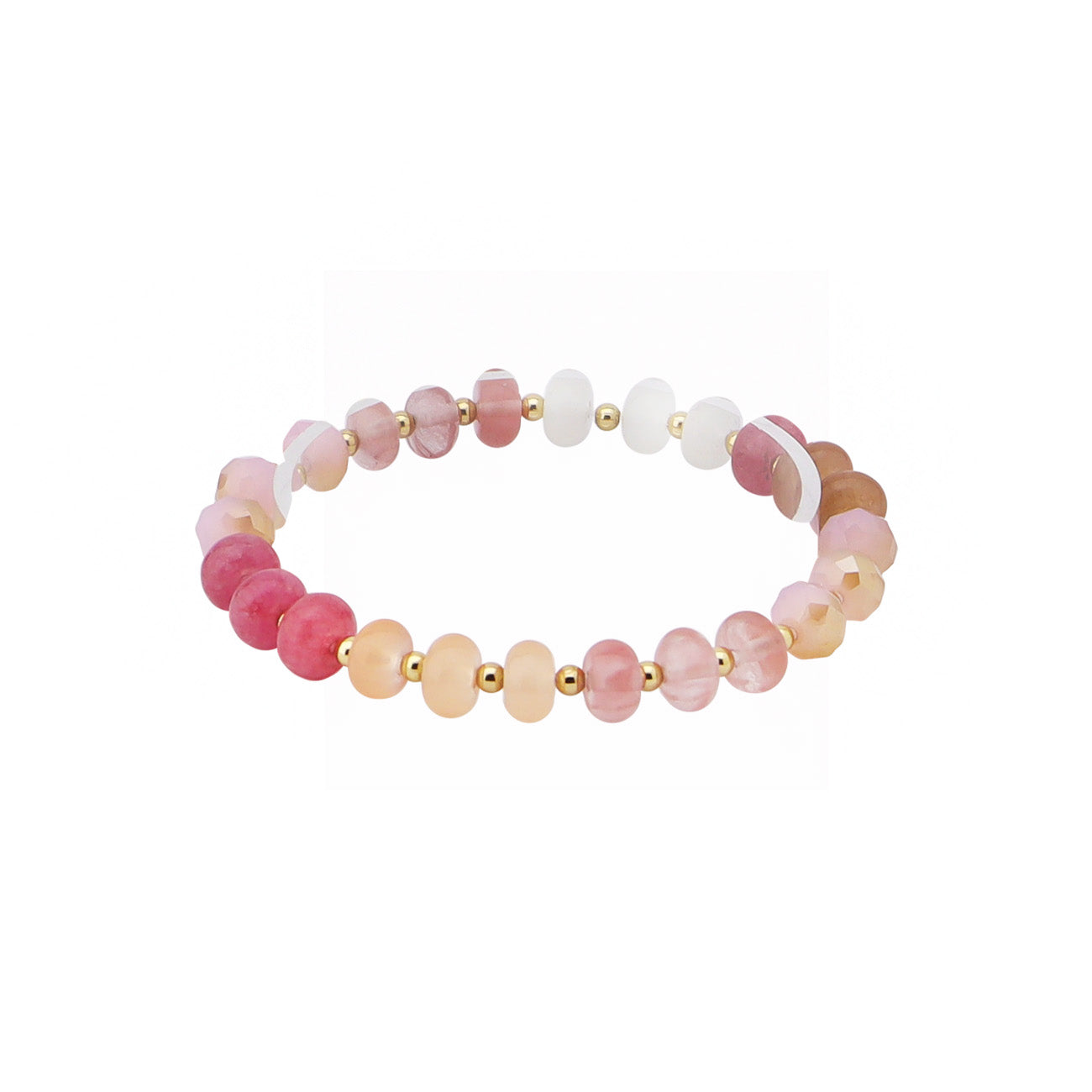 Pink and Red Natural Stone Beaded Stretch Bracelet