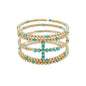 Gold Beaded and Turquoise Cross Set of 5 Stretch Bracelets