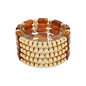 Tortoise Brown Acrylic Rectangle and Gold Beaded Set of 5 Stretch Bracelets