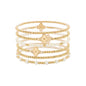 Set of 6 Gold and Pearl with Gold Clovers Stretch Bracelet Set
