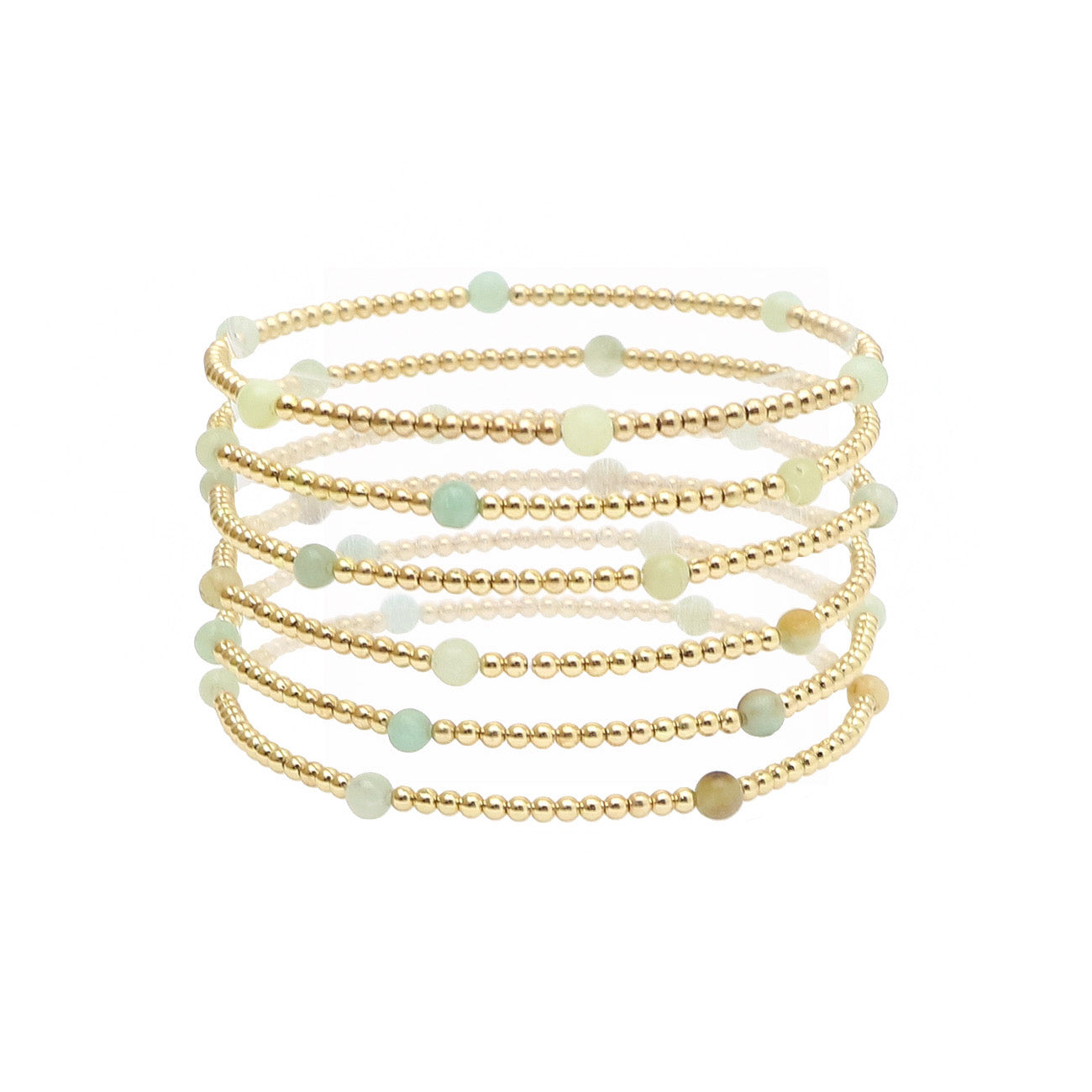 Set of 5 Amazonite Stone and Gold Stretch Bracelet