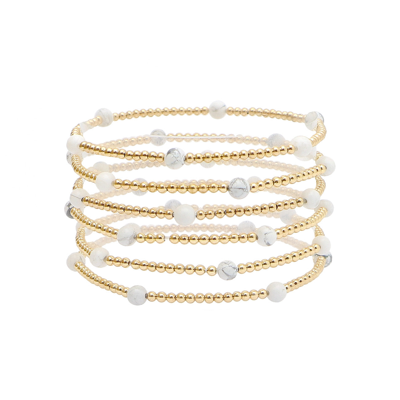 Set of 5 White Stone and Gold Stretch Bracelet