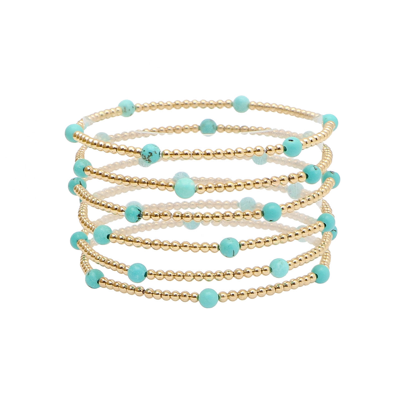 Set of 5 Turquoise Stone and Gold Stretch Bracelet