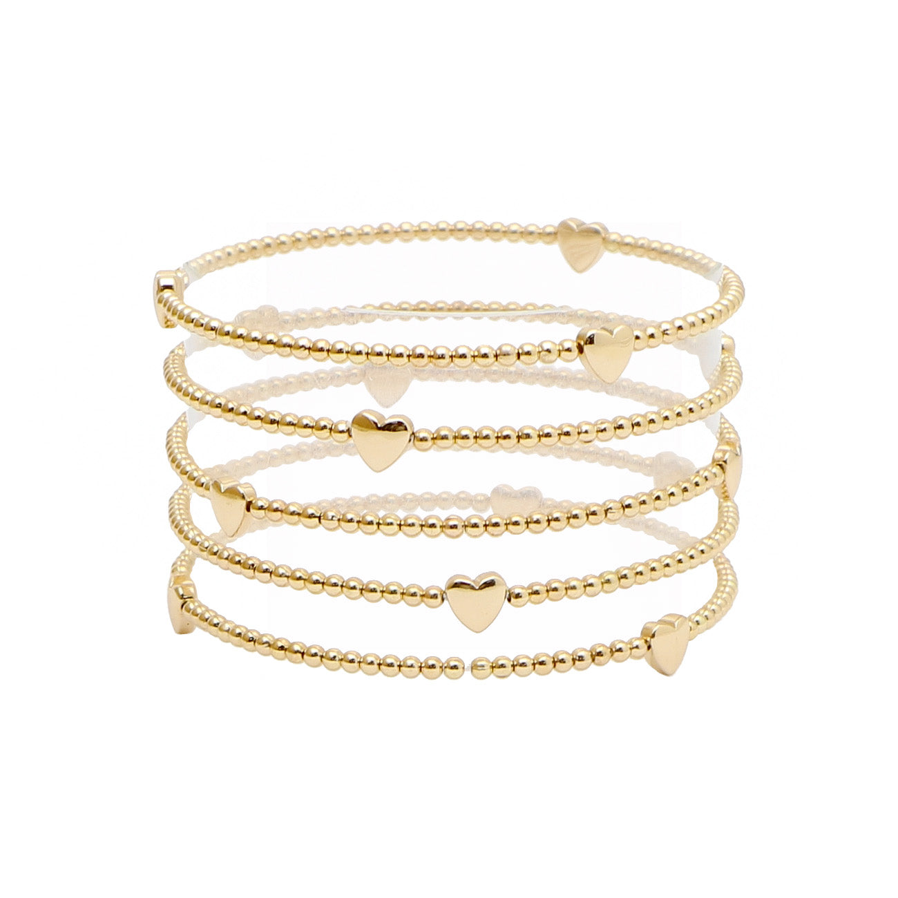 Set of 5 Gold Heart and Gold Stretch Bracelets