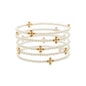 Set of 5 Gold Beaded Cross and Pearl Beaded Stretch Bracelets