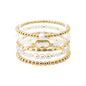 Set of 5 White Crystal, Pearl, and Gold Stretch Bracelets