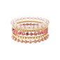 Set of 5 Gold, Pink Natural Stone and Crystal Stretch Bracelet Set