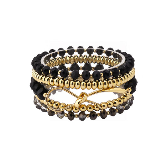 Multi Row Mixed Material Black Stretch Bracelet Set